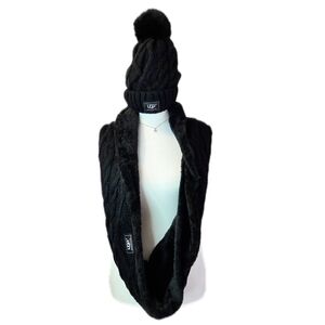 UGG Black Knit Beanie and Scarf Set